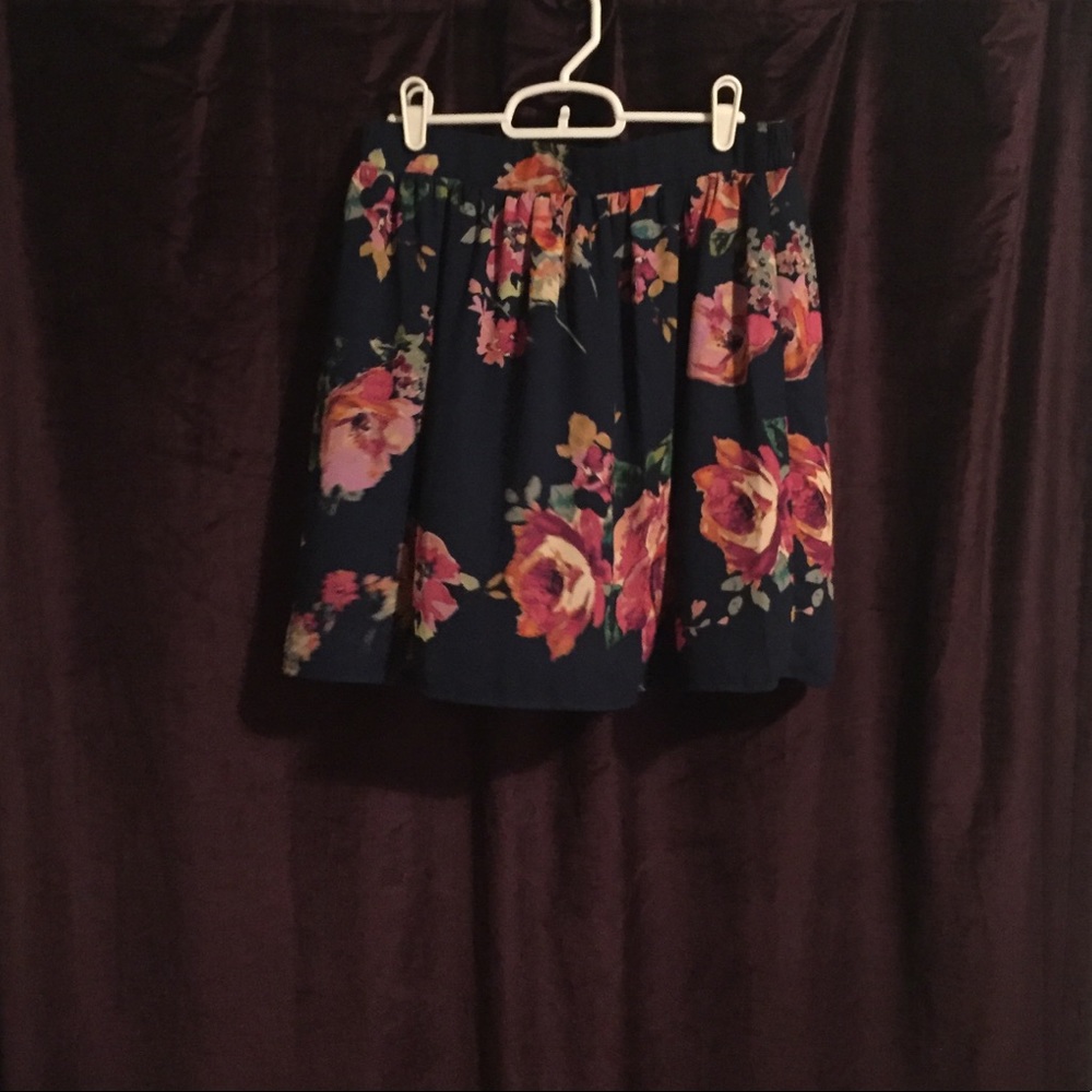 Navy and Pink Floral Mini Skirt